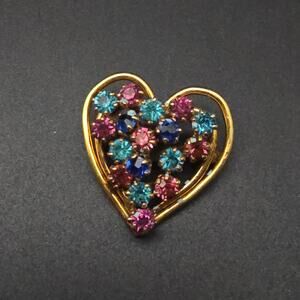 CRG 12K Gold Filled Rhinestone Brooch Pink Blue Vintage Jewelry